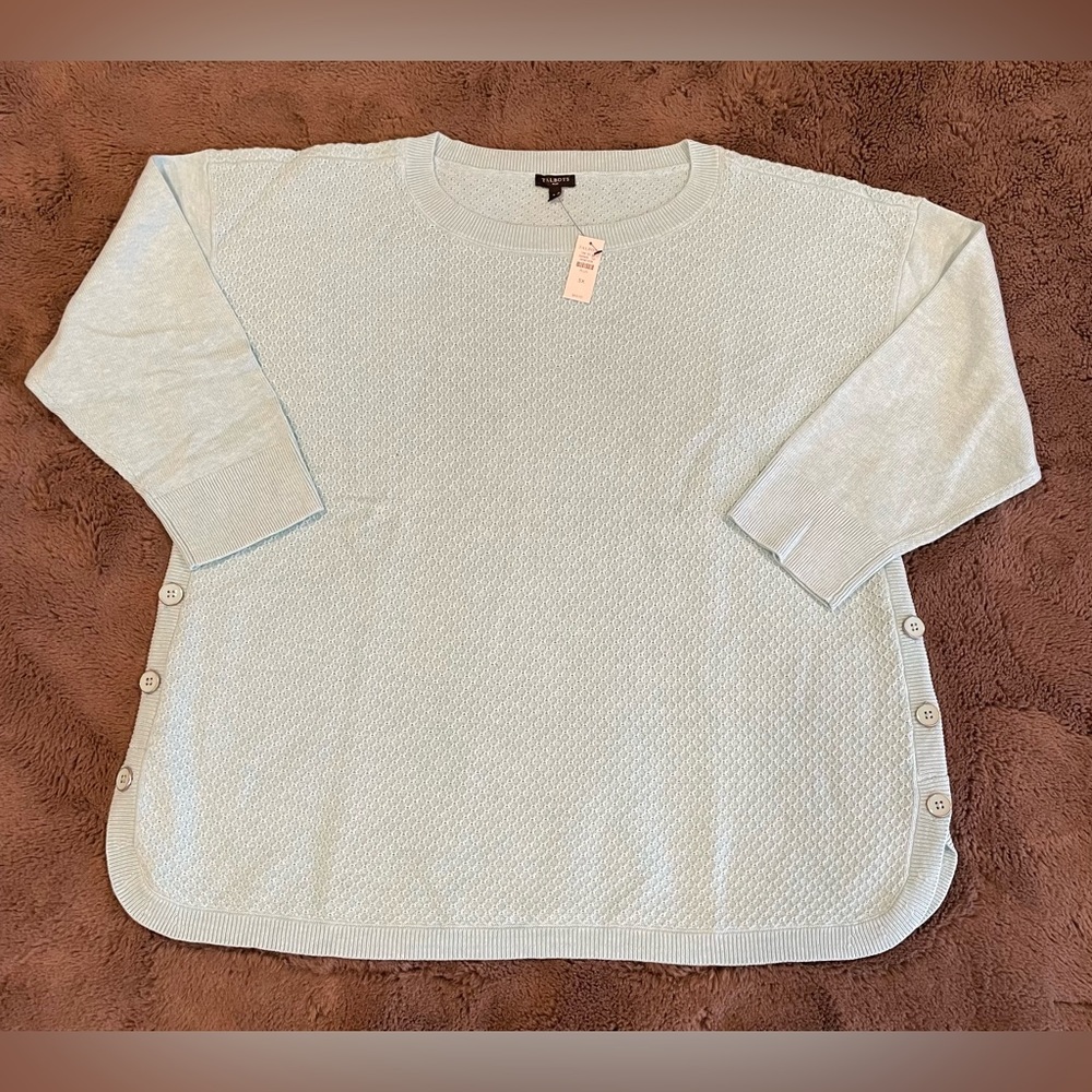 Talbots Sweater Size 3X Side Button Style color Opal Blue / Green